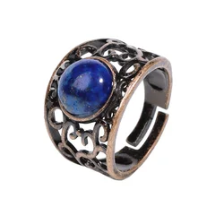 CSJA Vintage Men Ring Natural Stone Bead Healing Amethysts Tiger Eye Line Rhodorite Obsidian Crystal Rings Jewelry Gift H473