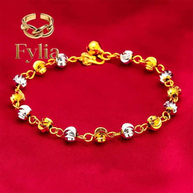 

Fylia Jewelry Fylia Jewelry Two-Tone Watermelon Bead Bracelet for Women | Gold-red beads with realistic texture, fresh & play