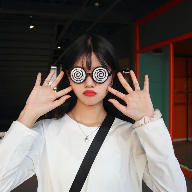 New Cosplay Glasses Vertigo Pattern Funny Decorative Glasses Anime Dizzy Eyeglasses Halloween Costume Accessory