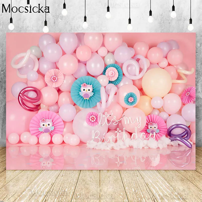 

Newborn Baby 1st Birthday Photography Backdrops Balloon Wall Owl Cake Smash Background Aviator Girl Portrait Photo Studio Props