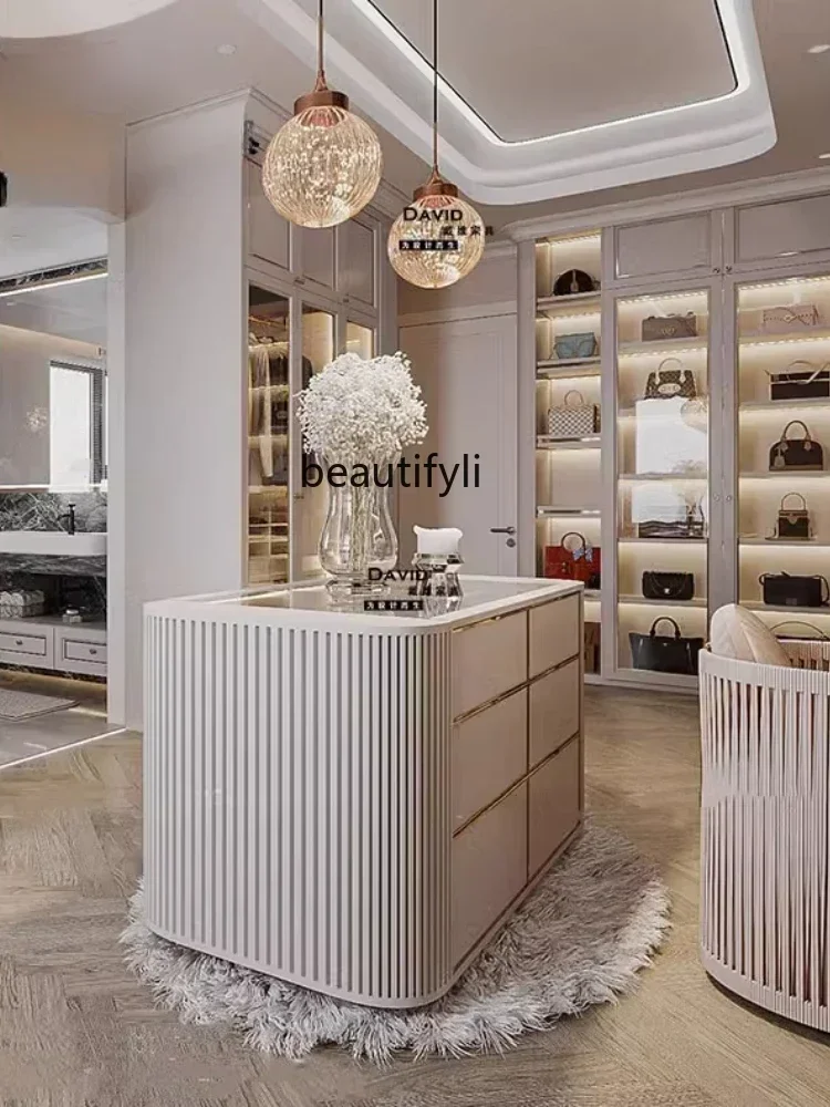 

Light luxury cloakroom, mid-island cabinet, Italian jewelry, solid wood storage cabinet, modern storage entrance floor cabi'net