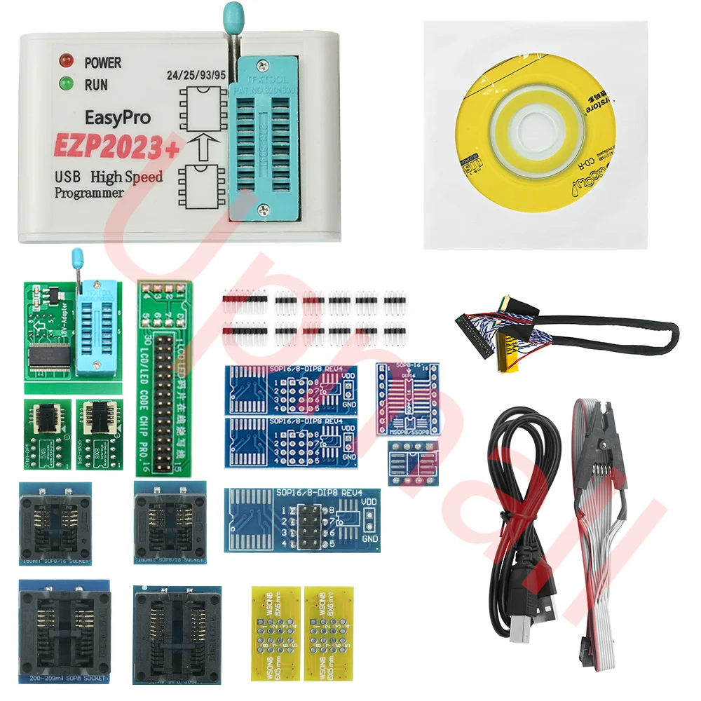 Imagem -04 - Original Ezp2023 Usb Spi Programador Conjunto Completo com 15 Adaptadores Clipe de Teste Sop8 16 Suporte 24 25 93 95 Eeprom Flash Bios Minipro