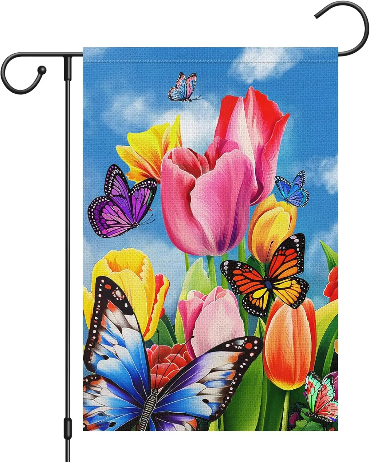 Heyfibro Welcome Spring Butterflies Garden Flag Summer Floral Flower Garden Flags 12x18 Double Sided Vertical Burlap Tulip Yard