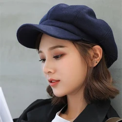 Fashion  Autumn Winter Hats for Women Solid Plain Octagonal Newsboy Cap Men Adies Casual WoolHat Winter Beret Women Painter Caps