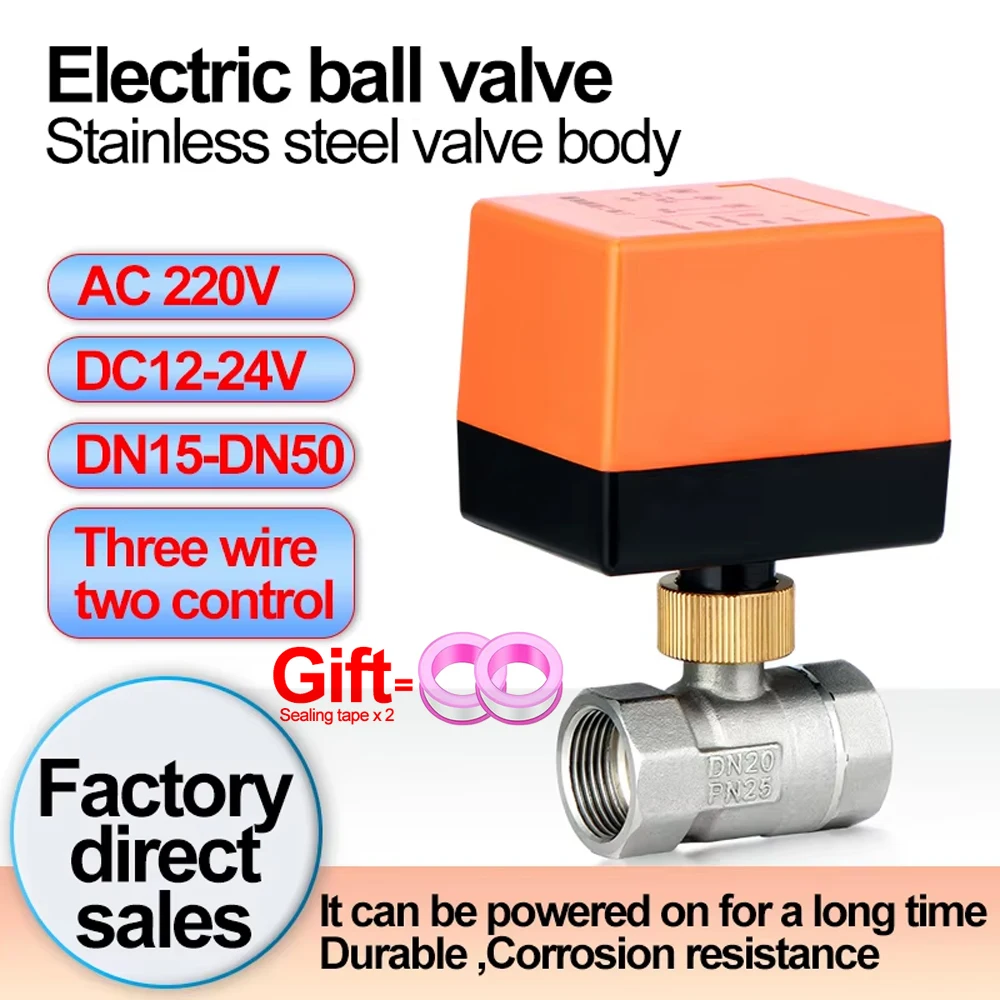 304 Stainless Steel DC12V-24V or AC220V Motorized Ball Valve 3 Wires 2 Control Electric Ball Valve DN15 DN20 DN25 DN32 DN40 DN50