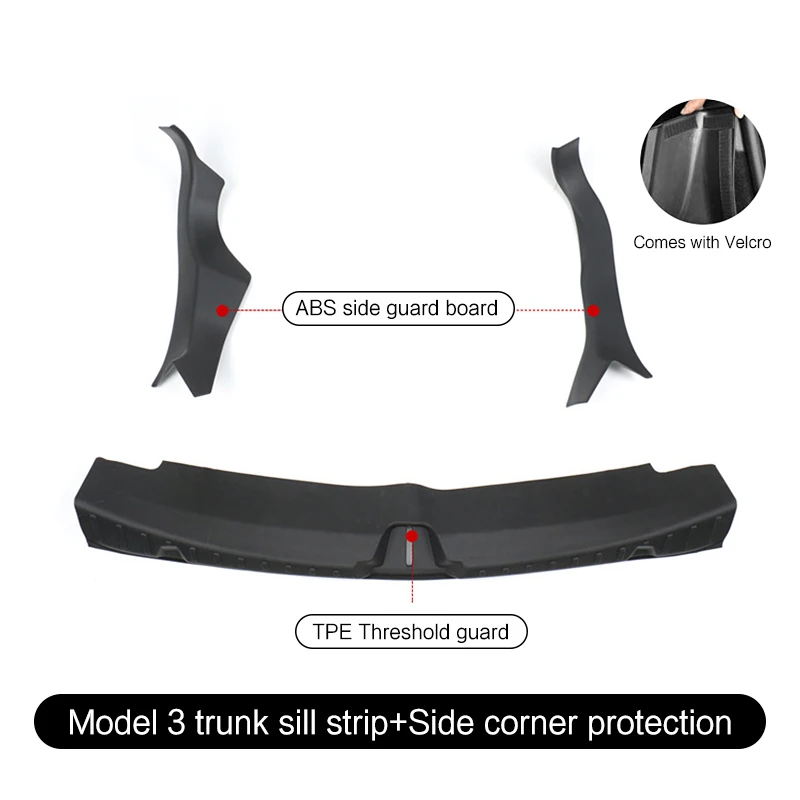 AJIUYU For Tesla Model 3 Y Car Trunk Sill Plate Protector TPE Rubber Boot Loading Guards Cover + ABS Sides Bar Fender