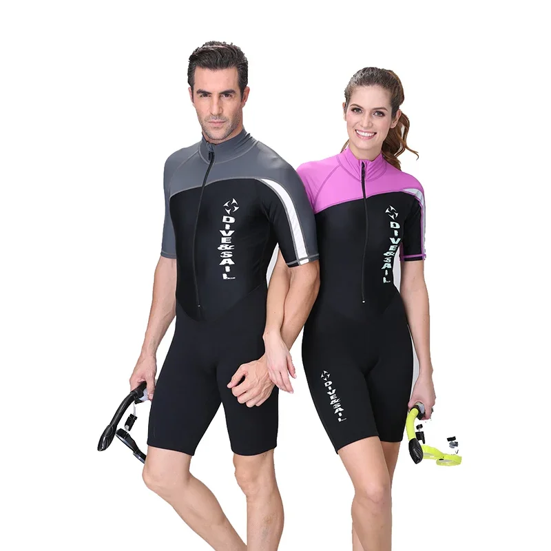 

Couple Rash Guard Suit Dive Skin One Piece Short Sleeve Diving Windbreaker Mens Swimsuit Women Swimwear