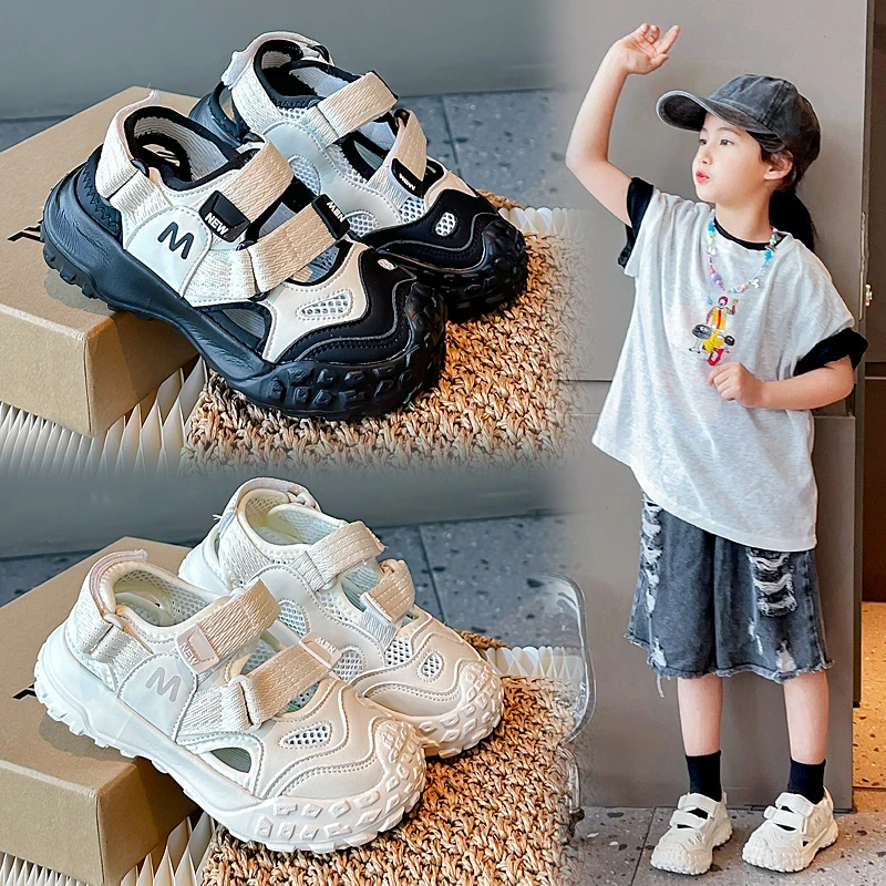 Children Mesh Shoes Boys Anti-kick Breathable Sandals Summer Hollow Design Girls Sport Shoes Kids Beach Sandals