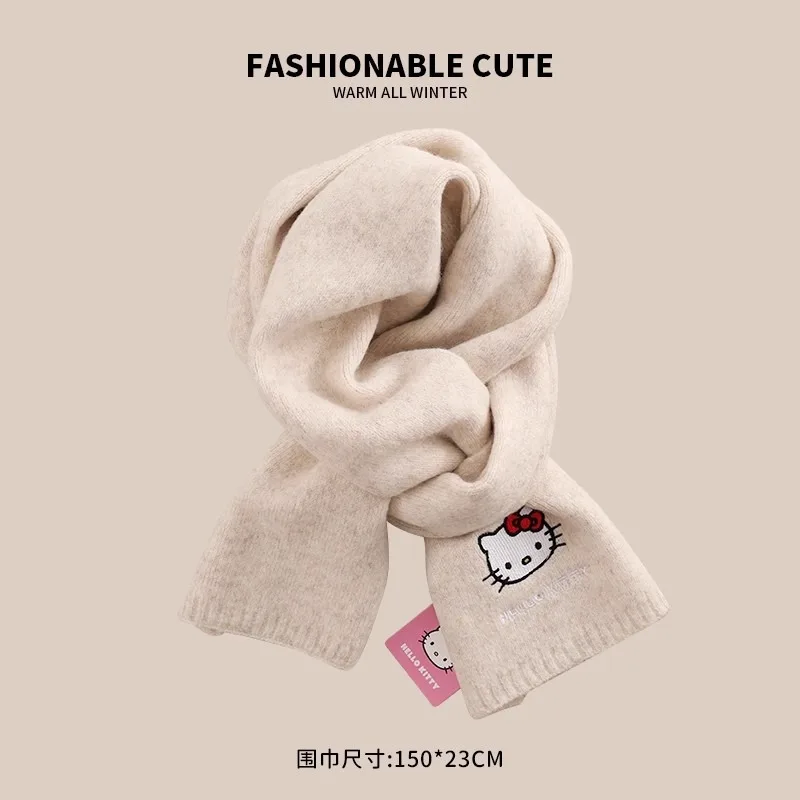 Neue Kawaii Hello Kitty gestrickte bestickte Schal japanische Sanrio Cartoon Kuromi Cinnamoroll Kinder Winter warme Mütze