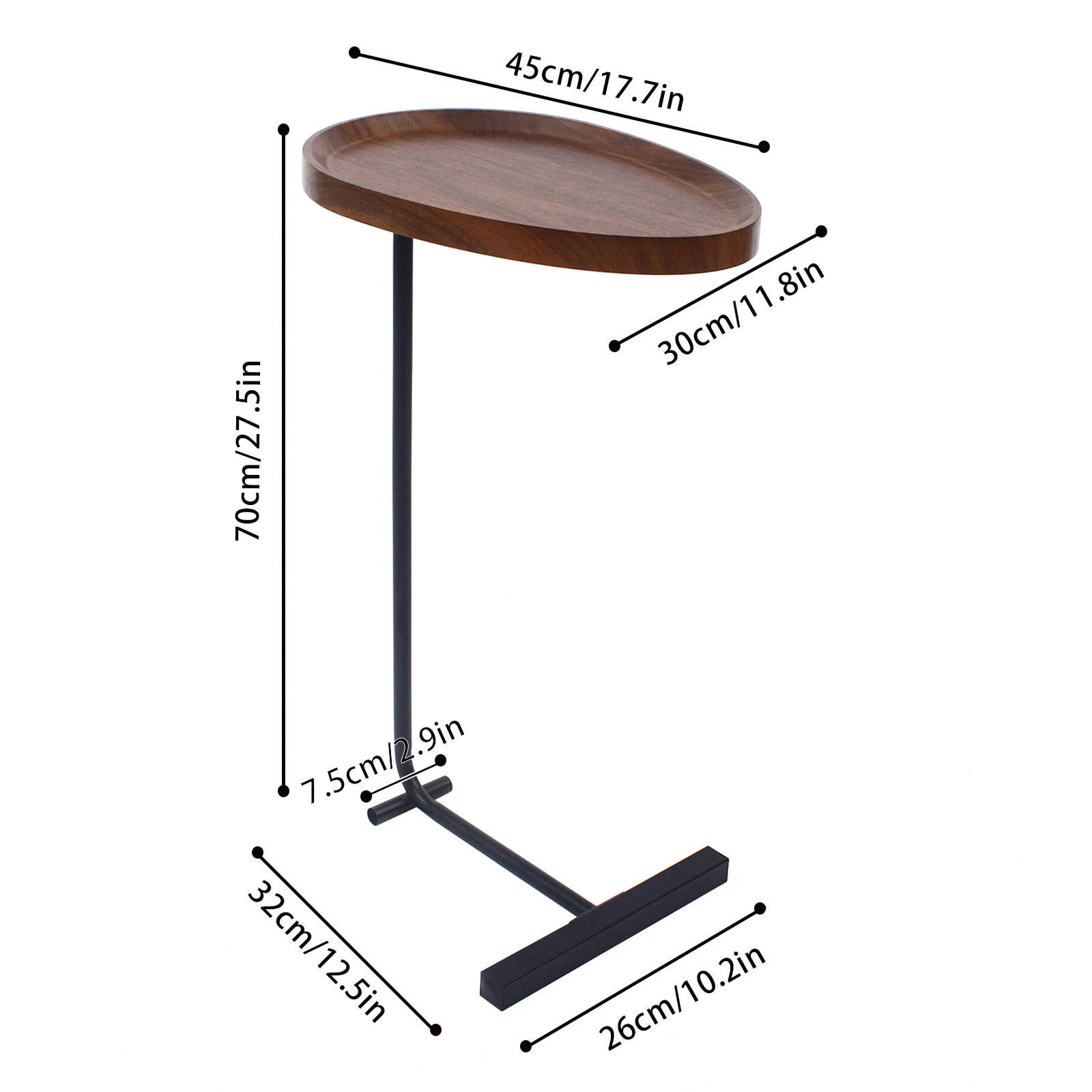 

Black+Walnut Wood End Tables Modern Small Side Coffee Table Round Bed Sofa Table Narrow C Shaped Waterproof and Moisture-proof