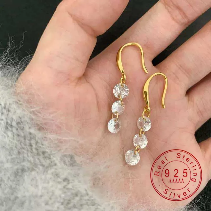 

925 Sterling Silver Dangle Earrings, 18K Gold Plated Round CZ Drop Earrings, Hypoallergenic S925 Silver Jewelry Gift for Women