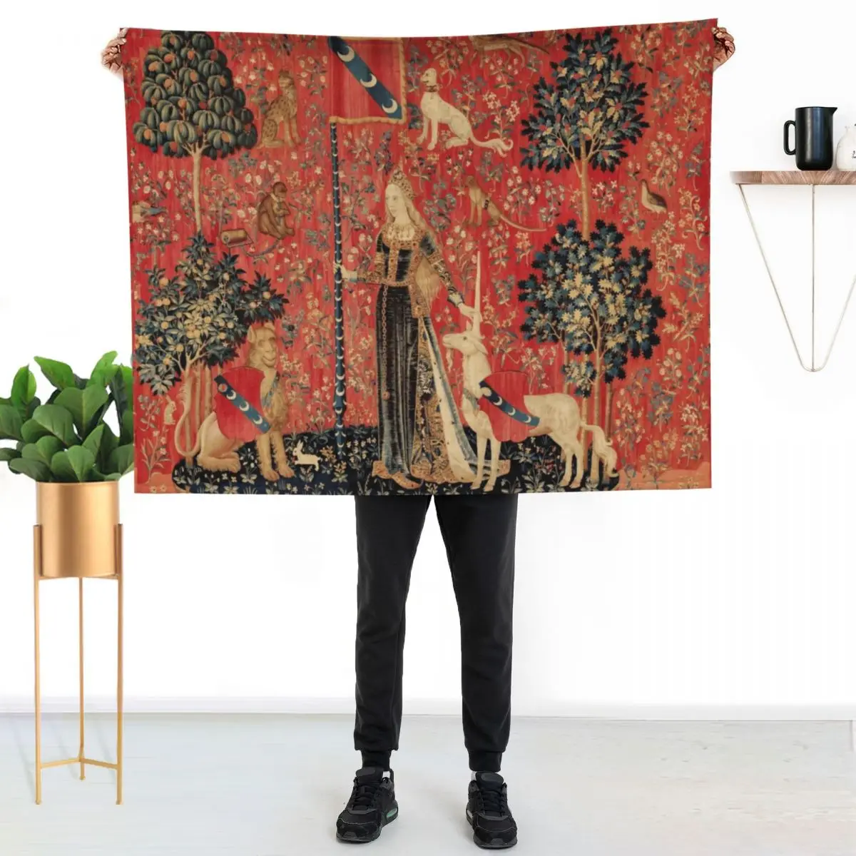 LADY AND UNICORN ,TOUCH ,Lion,Fantasy Flowers,Animals Red Green Floral Throw Blanket Hairy Decorative Throw For Baby Blankets