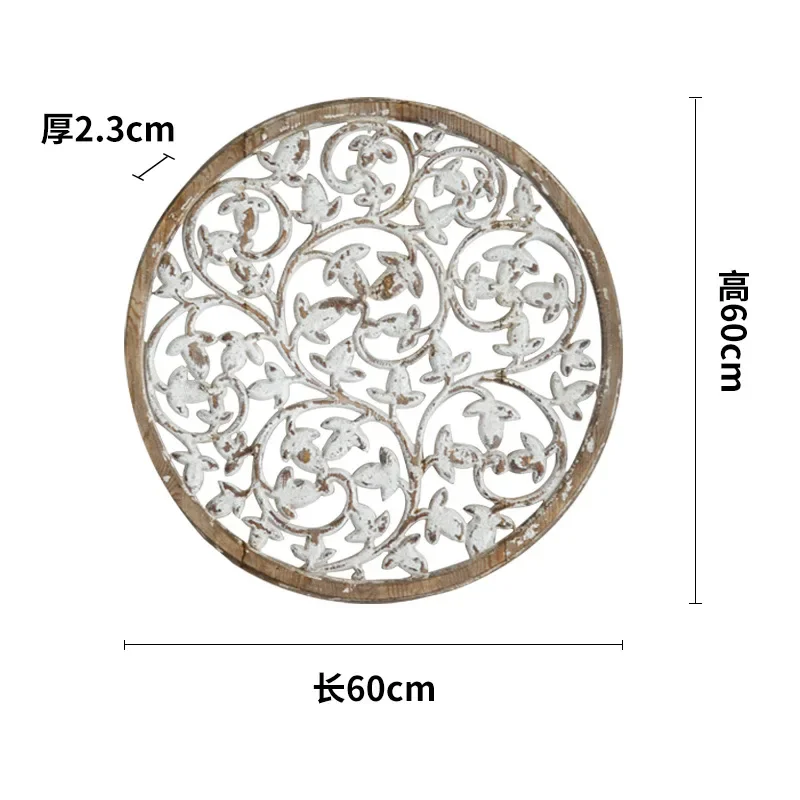 Wabi-sabi retro old carving hollow wall decoration living room tea room triptych decorative painting B & B hotel wooden wall han