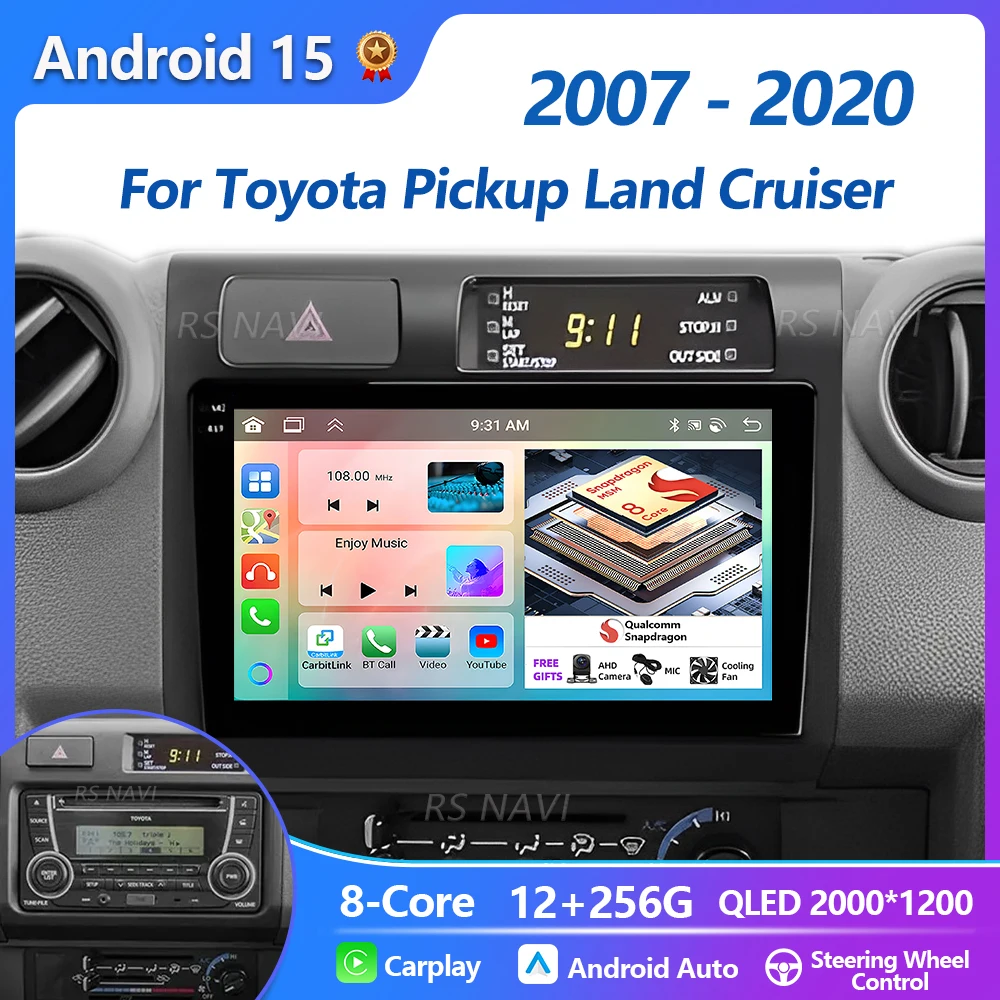 التوصيل والتشغيل أندرويد 15 Carplay السيارات كوالكوم شاشة مشغل راديو السيارة لتويوتا بيك اب لاند كروزر LC 70 79 سلسلة 2007-2020 #1