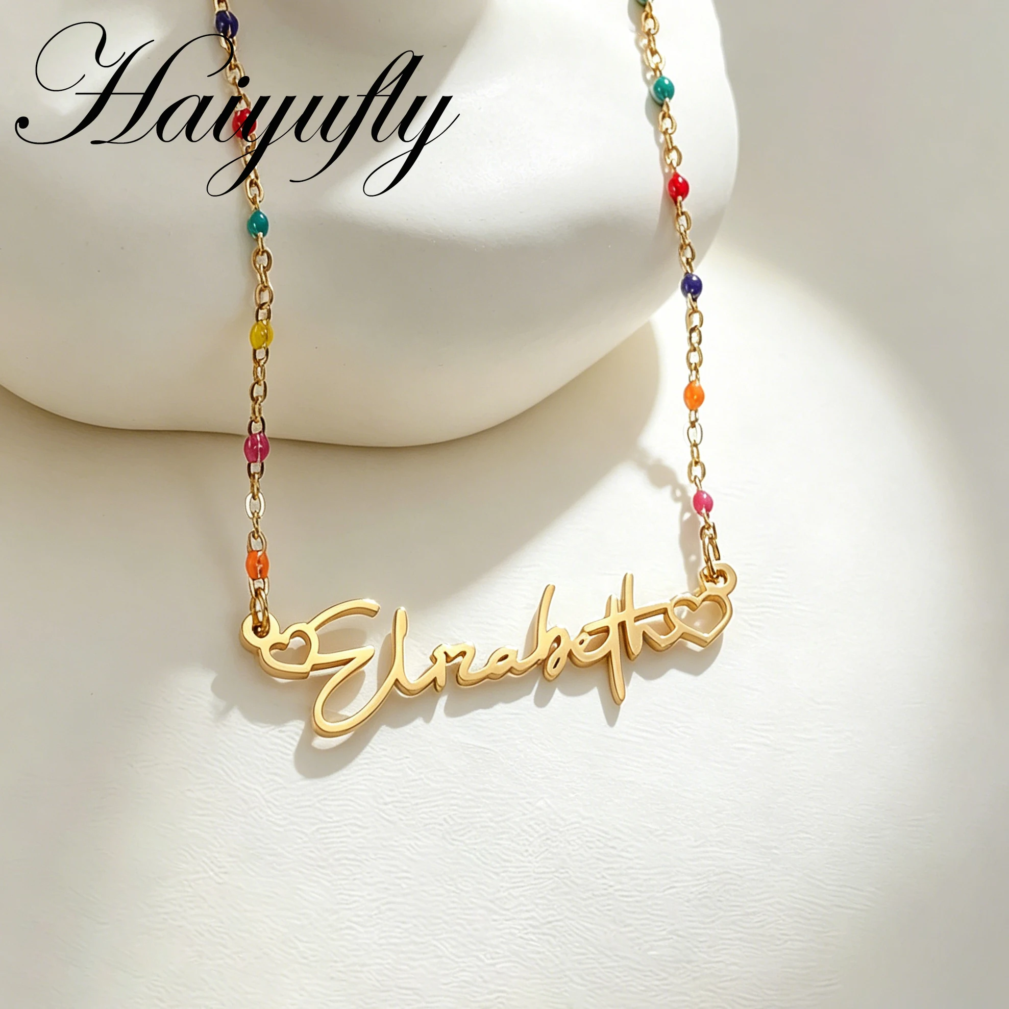 

Haiyufly Custom Name Necklace for Women with Heart Stainless Steel Jewelry Pendant Oil Choker Chain Personalized Birthday Gift