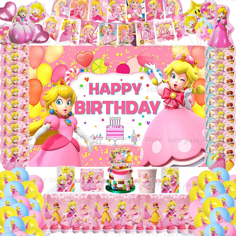 Peach Princess Pink Theme Children's Birthday Decoration Party Girls Party DIY Supplies Tableware Paper Plates Cups Latex Ballon