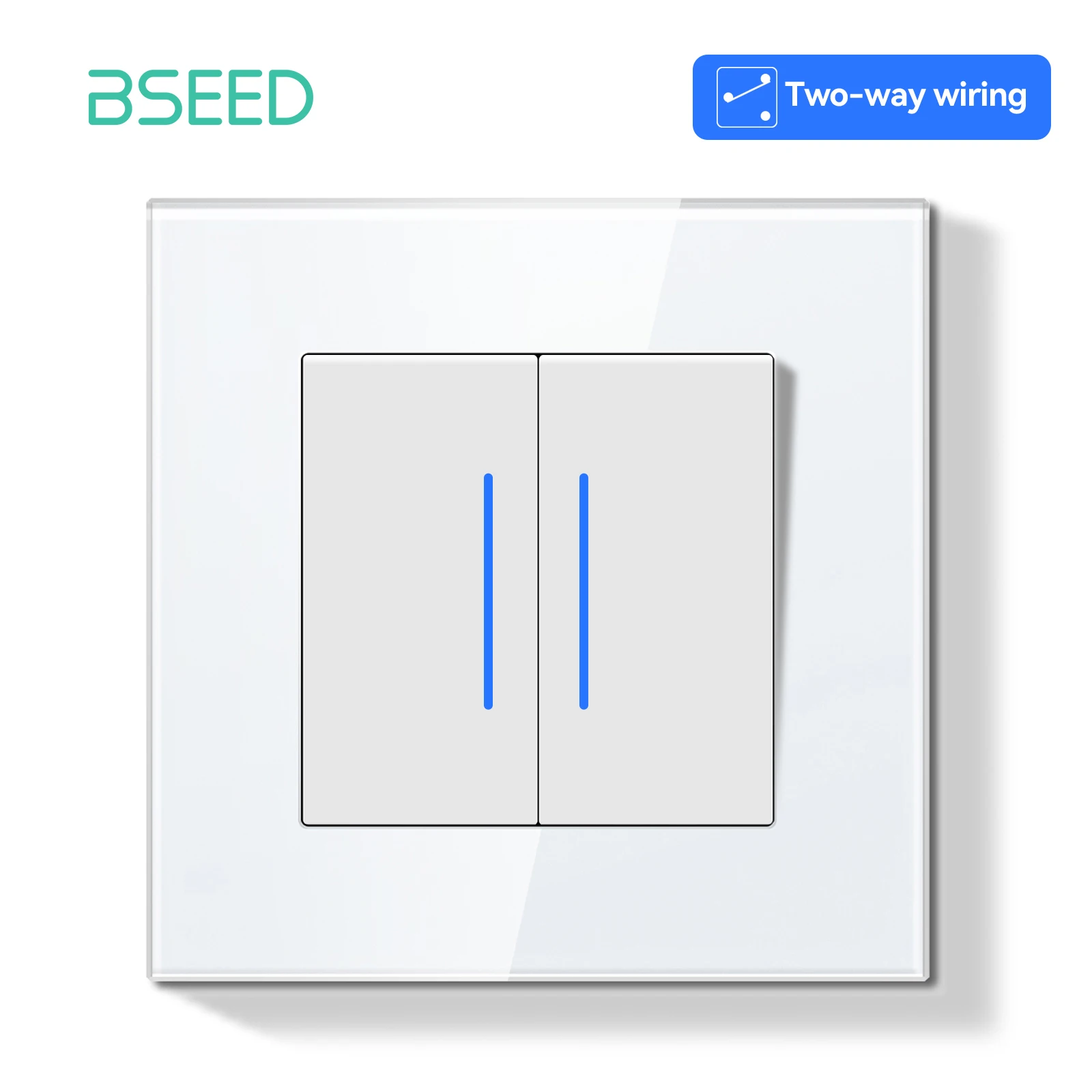 BSEED 1/2 Gang mechanische Lichtschalter 2-Wege-Pass-Through-Schalter mit EU-Buchse USB Typ-C LED-Anzeige Glasrahmen E-Serie 5