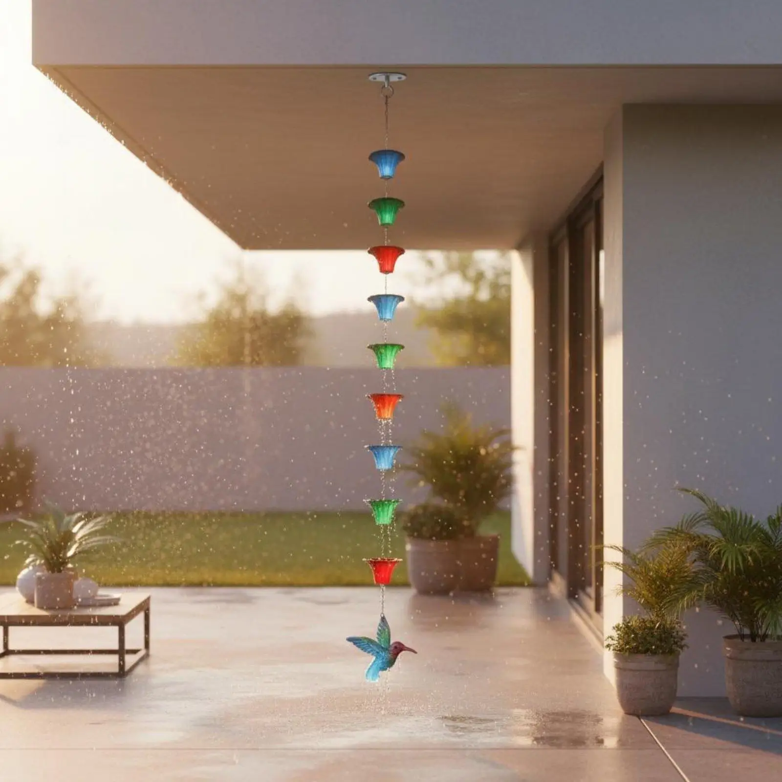 Artistic Iron Rain Chain with Decorative Bird Pendant Functional Crafts Downspout Alternative for Home Garden