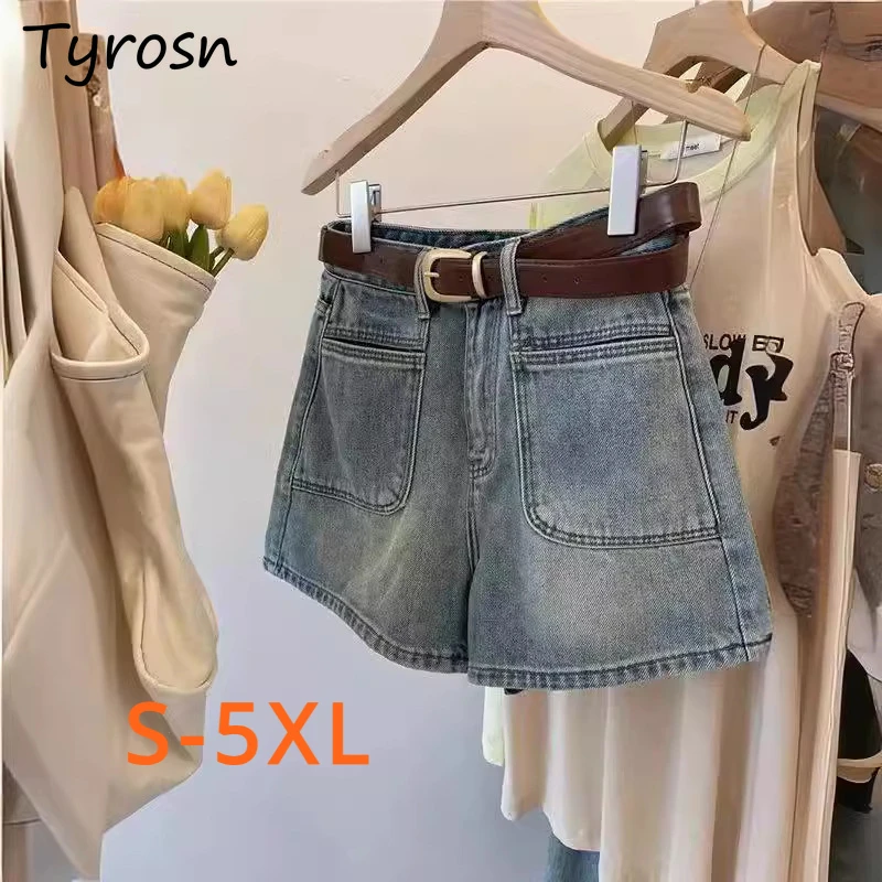 

Classical Short Women Commuting Pockets Denim Harajuku Loose Chic Summer Slim Korean S-5XL Simple High Street Office Youthful