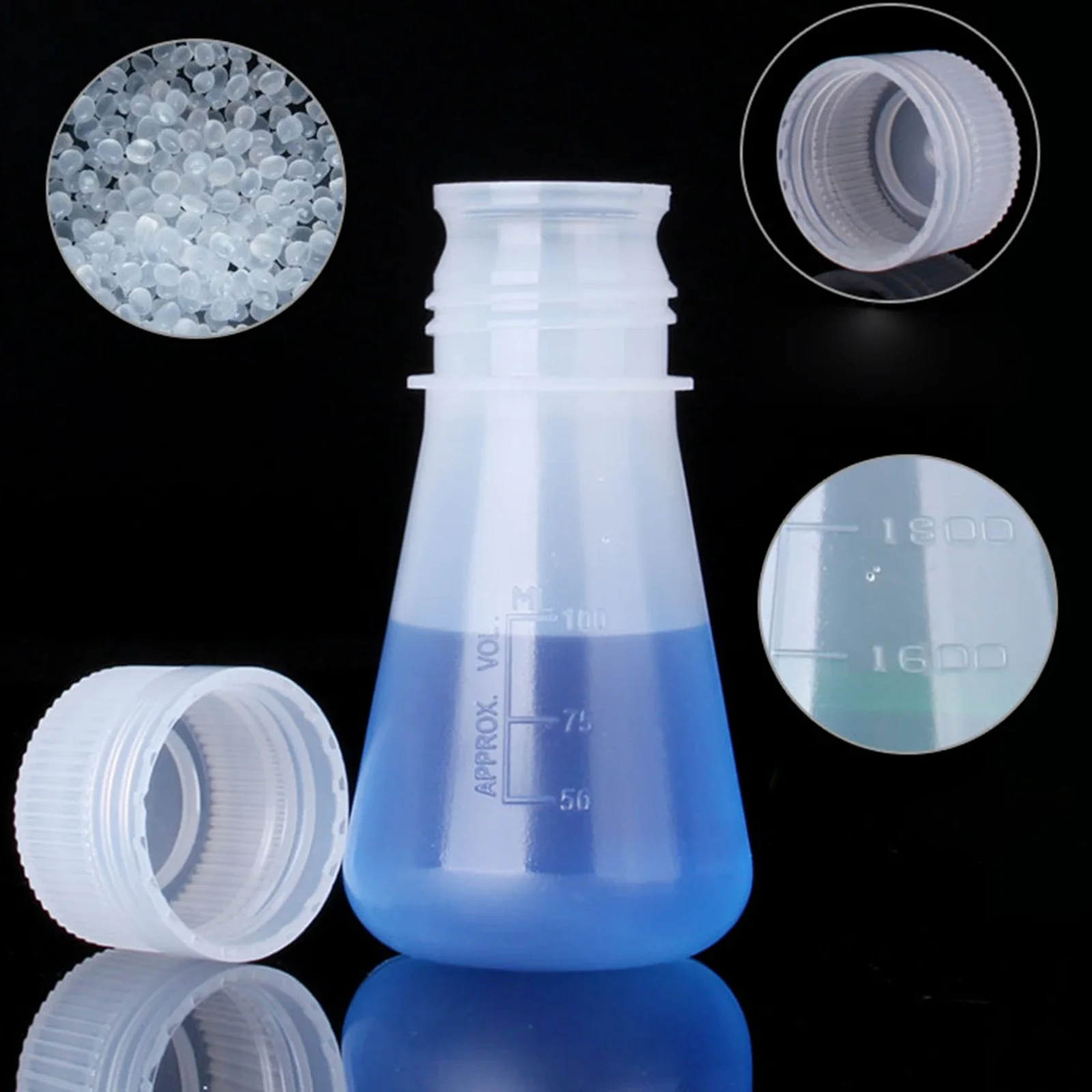 25/50/100/125/250/500/1000/2000ml PP Conical Flask Erlenmeyer Plastic Flask With Cap Lab Teaching Experiment