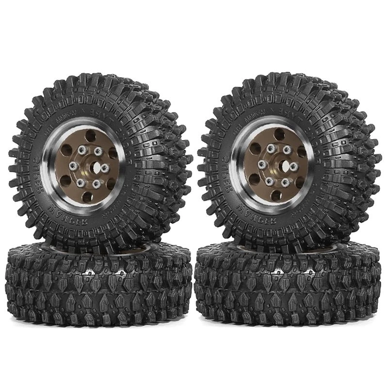 [Buy NEW】 4Pcs 55Mm 1.0Inch Metal Beadlock Wheel Tire For 1/18 1/24 RC Crawler Car TRX4M SCX24 Upgrade Parts Accessories Brown