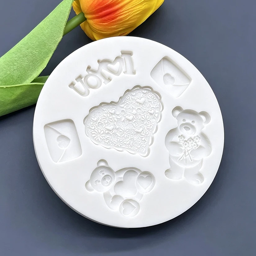 LIEBE Herz Bär Umarmungen Valentinstag Silikon Kuchen Backform Sugarcraft Schokolade Cupcake Fondant Kuchen Dekorieren Werkzeuge – Detail 4