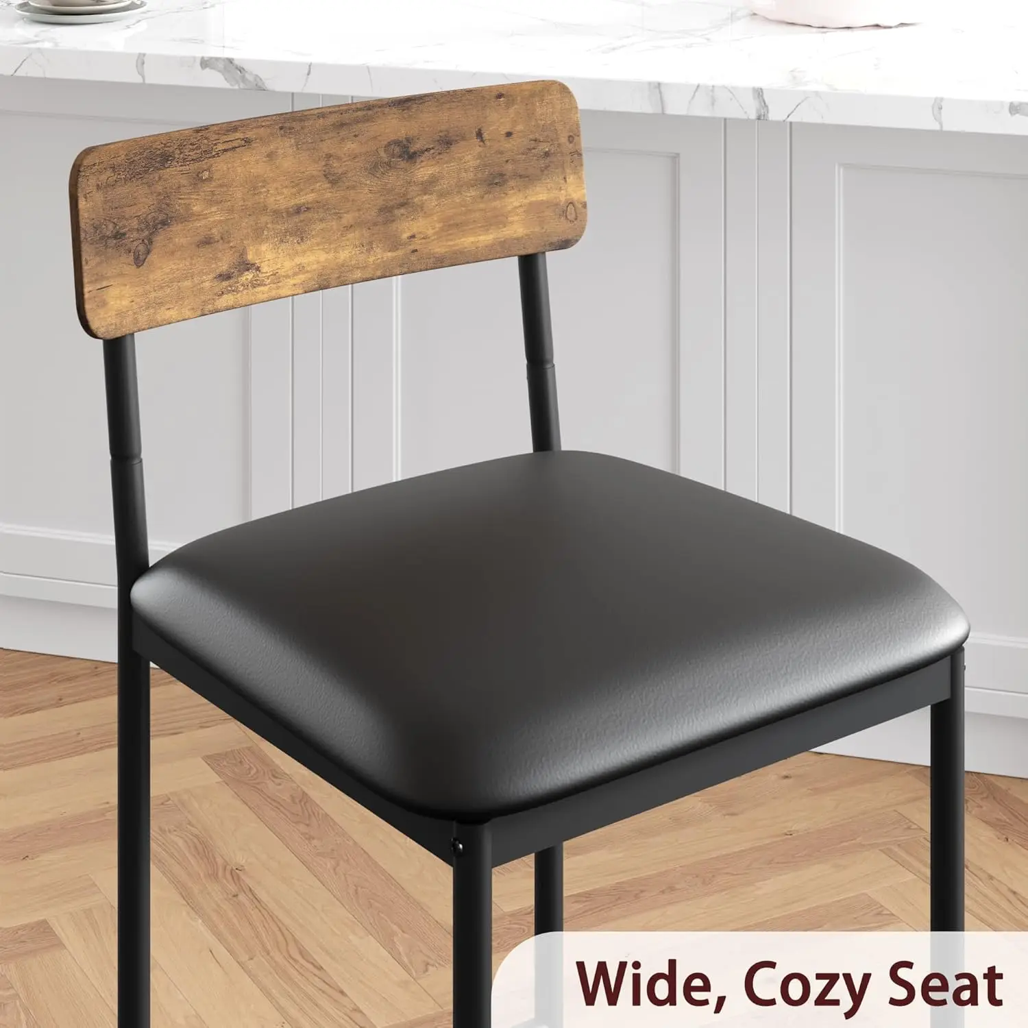 Counter Height Dining Table Set for 2 with Upholstered Stools, Retro Brown, Space-Saving Design for Small Apartments