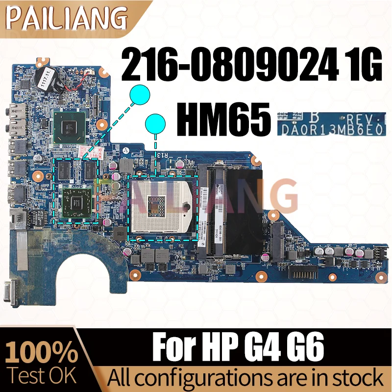 For HP G4 G6 Notebook Mainboard Laptop DA0R13MB6E0 HM65 216-0809024 1G 636373-001 650199-001 Motherboard Full Tested