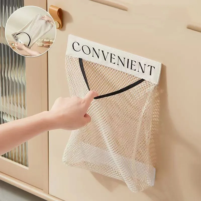 

1Pc Hanging Storage Mesh Bags Kitchen Garbage Bag Storage Tools Wall-mounted Large-capacity Storage Bag Packaging Plastic Bag