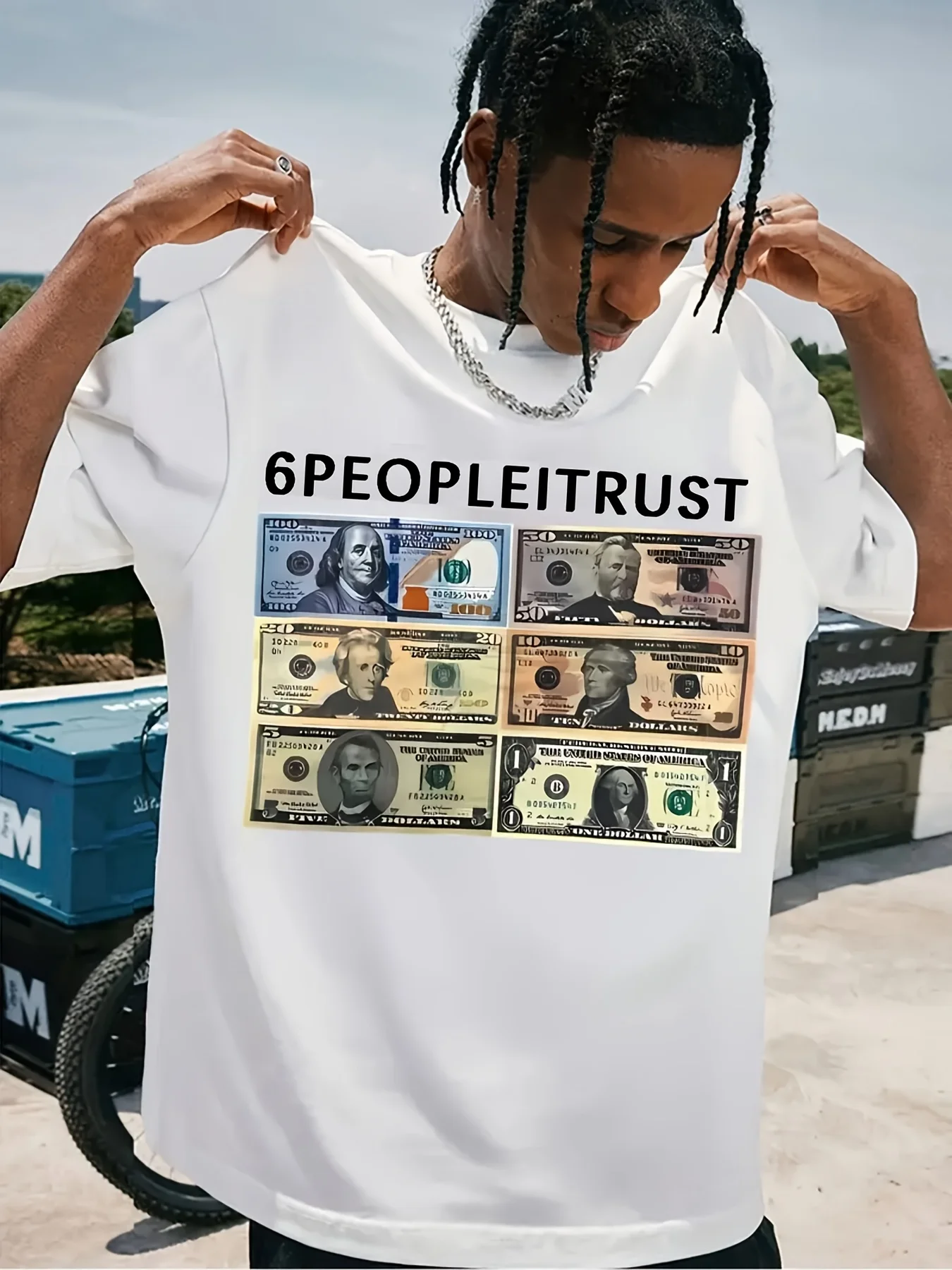 Men's "6 People I Trust" Graphic Cotton T-Shirt - Casual Round Neck Short Sleeve, 100% Cotton Knit Fabric