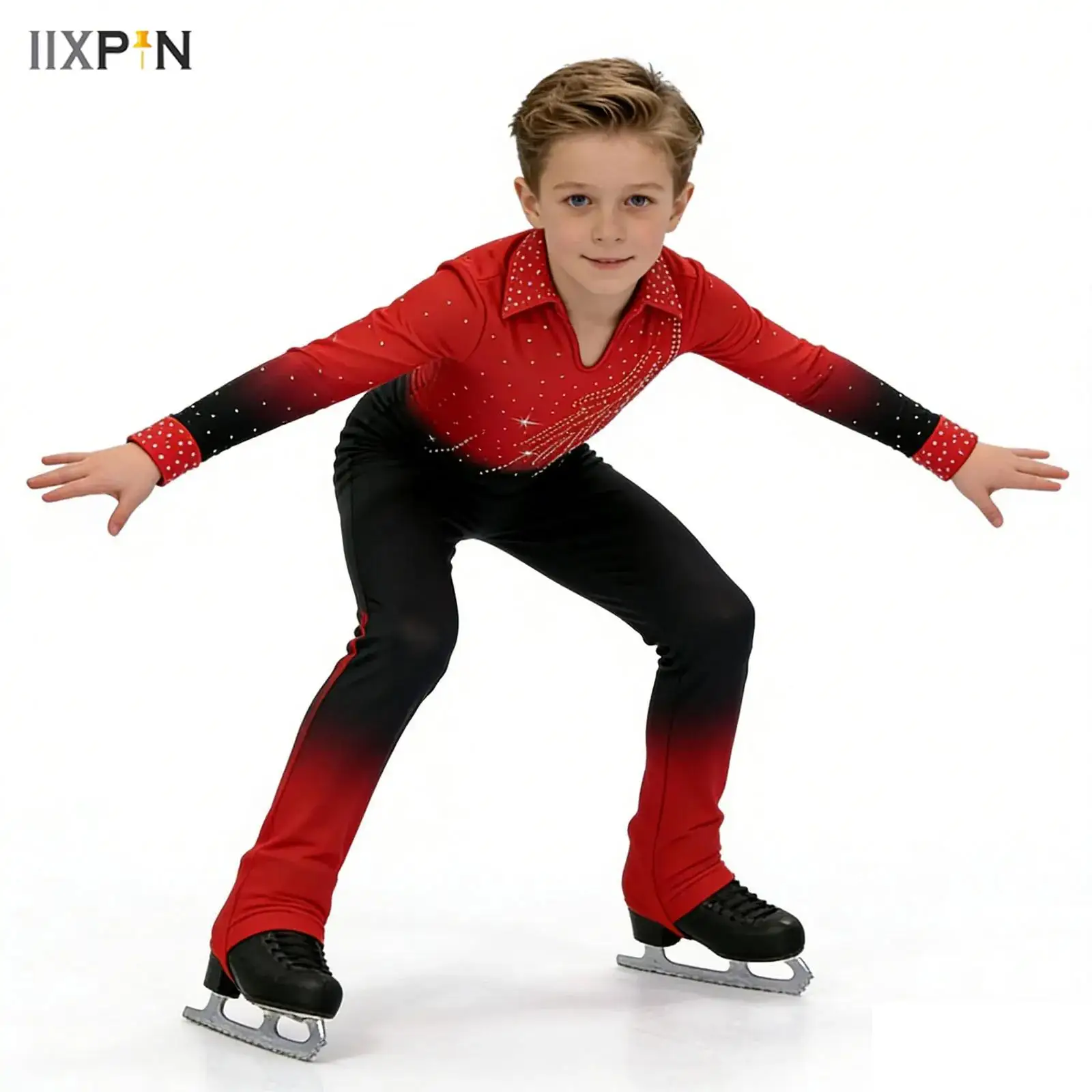 

Kids Boys Ballet Dance Performance Costume Gymnastics Jumpsuits Rhinestone Overalls Unitard Dancewear Leotards Bodysuit Clothes