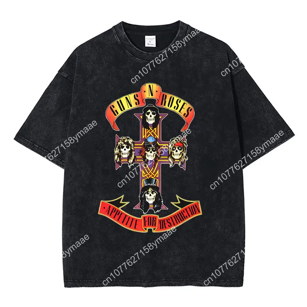 Vintage Washed Guns N Roses Tour 2025 T-shirt Men Women Retro Gothic Rock Short Sleeve Fashion Trend T Shirts Unisex Streetwear