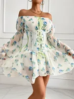 Evening Dress Elegant Princess Dress Corset Women Vintage Puff Sleeve Casual Mini Short Dress Sweet Neck Dresses for Women Party