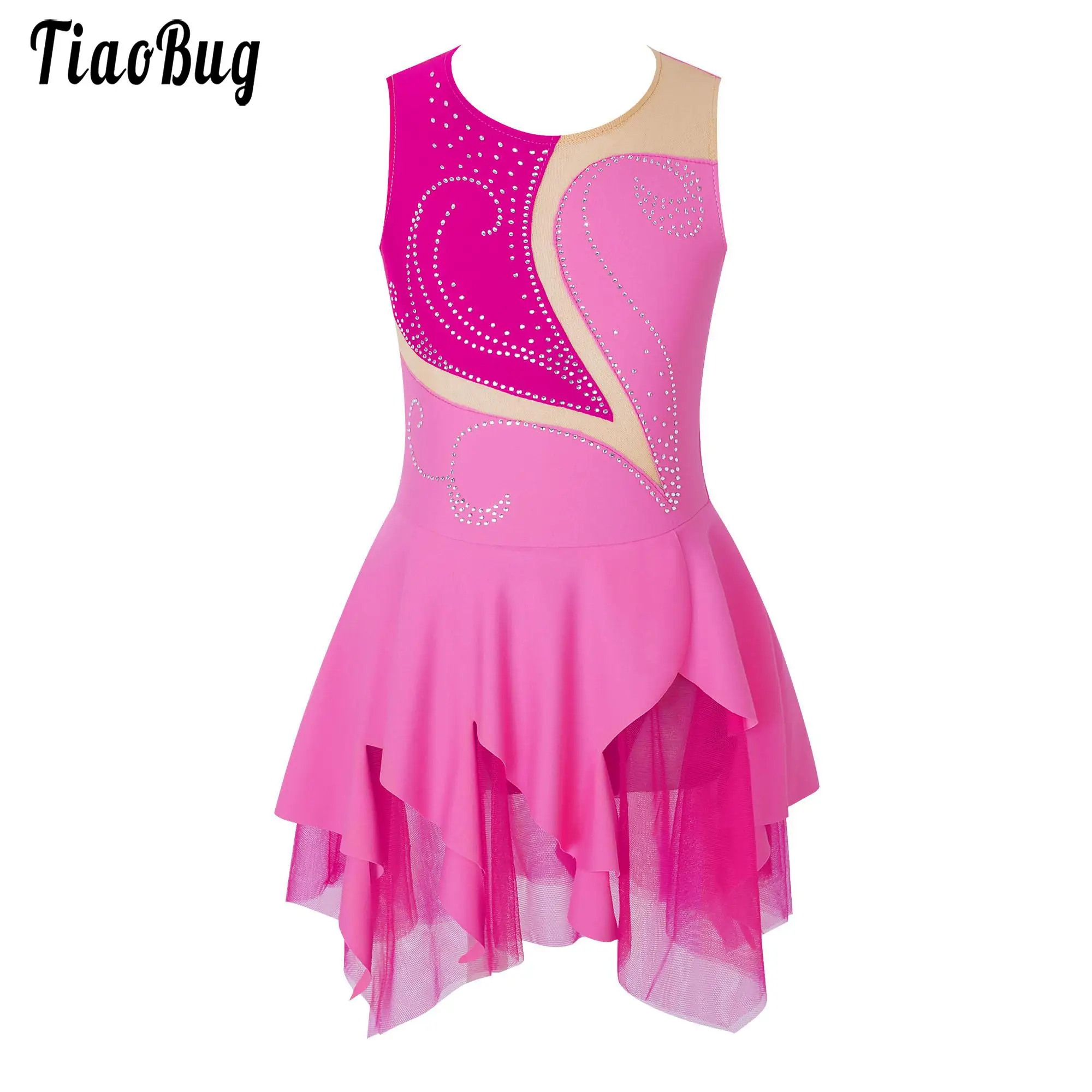 Kids Girls Figure Ice Skating Dress Rhinestones Ballet Tutu Dresses Leotard Classical Ballroom Latin Dance Performance Costume