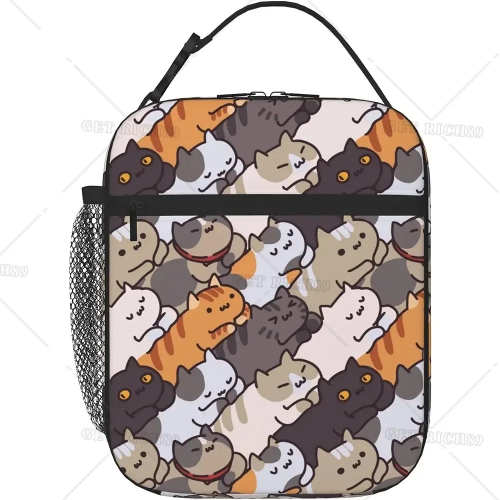 Black Cat Lunch Box Fish Bone Reusable Insulated Lunch Bag Thermal Cooler Tote for Kids Boys Girls Teen School Picnic Travel