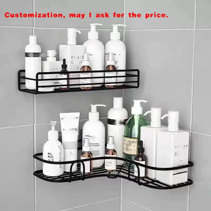 custom.Bathroom Shelf Wall Mounted Corner Storage Shelves Shampoo Holder Cosmetic Rack Iron Shower Drain Basket Bathroom Organiz
