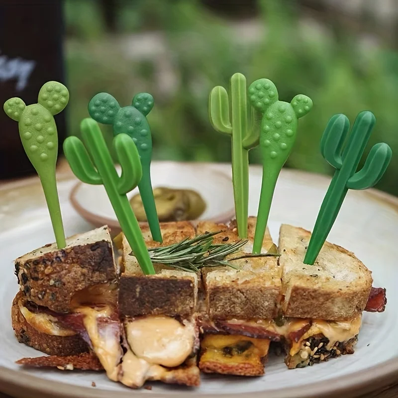 6pcs/set Plastic Forks Cactus Design Forks For Cake Snack Baked Bento Fruit Kitchen Gadgets Eid Al-Adha Mubarak view 6