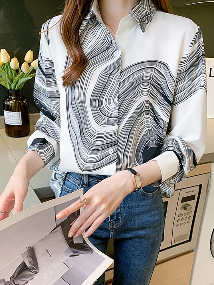 New Spring Women Blouse Fashion Office Ladies Printed Shirts Tops Blusa Mujer