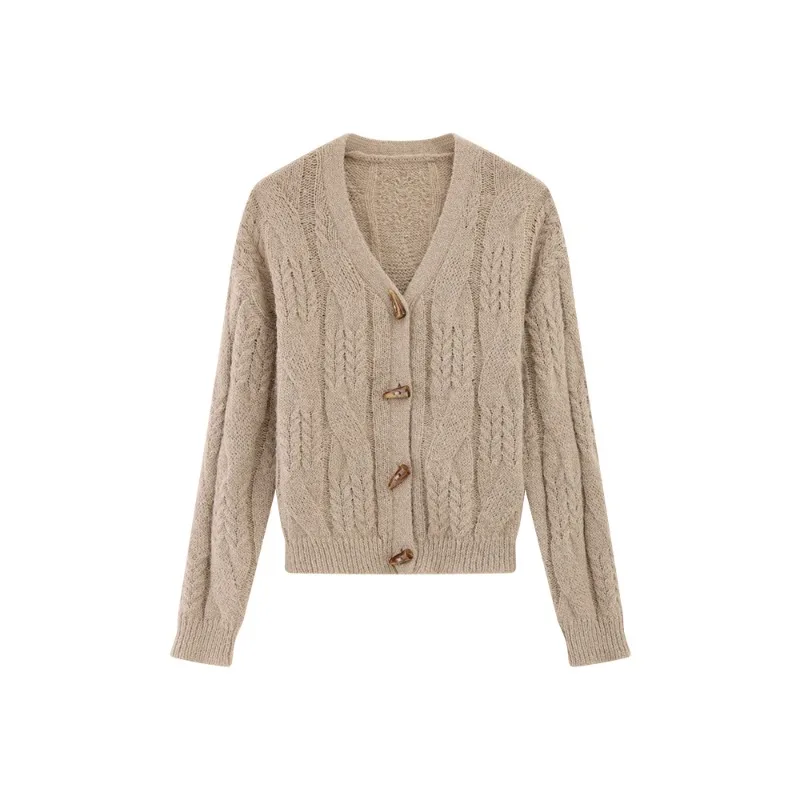 المرأة سيدة الصوف سترة متماسكة خمر لينة مريحة تبديل زر سترة معطف فضفاض الخامس الرقبة ملابس خارجية شيك الدافئة كسول نمط سترة #6