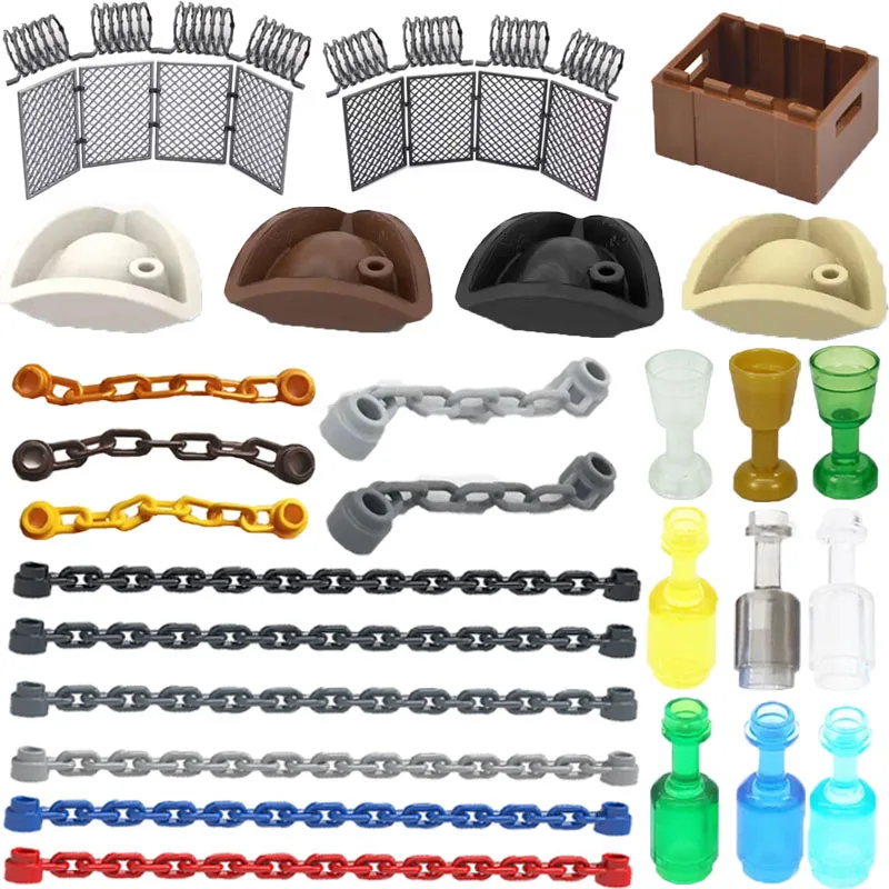 MOC City Series Building Block Character Creative Accessories Hat Chain Mini brick Wine Bottle Box Toy Hat Goblet Wire Iron Net