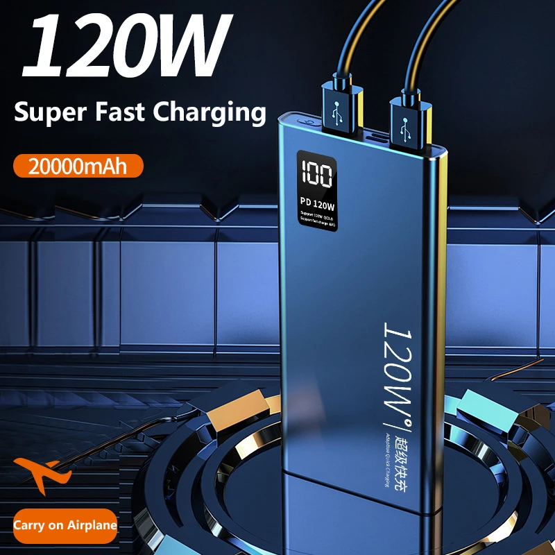 120W Fast Charging Power Bank 50000mAh Large Capacity Portable Battery Digital Powerbank for iPhone 16 15 Xiaomi Huawei Samsung