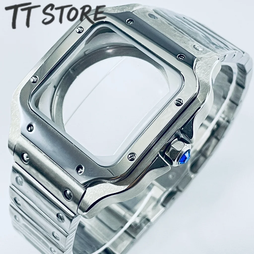 NH35 38mm Square Watch Case 316L Stainless Steel Watch Box Santos Modification Parts For NH34 NH35 4R35 NH36 NH38 NH70 Movements image 4