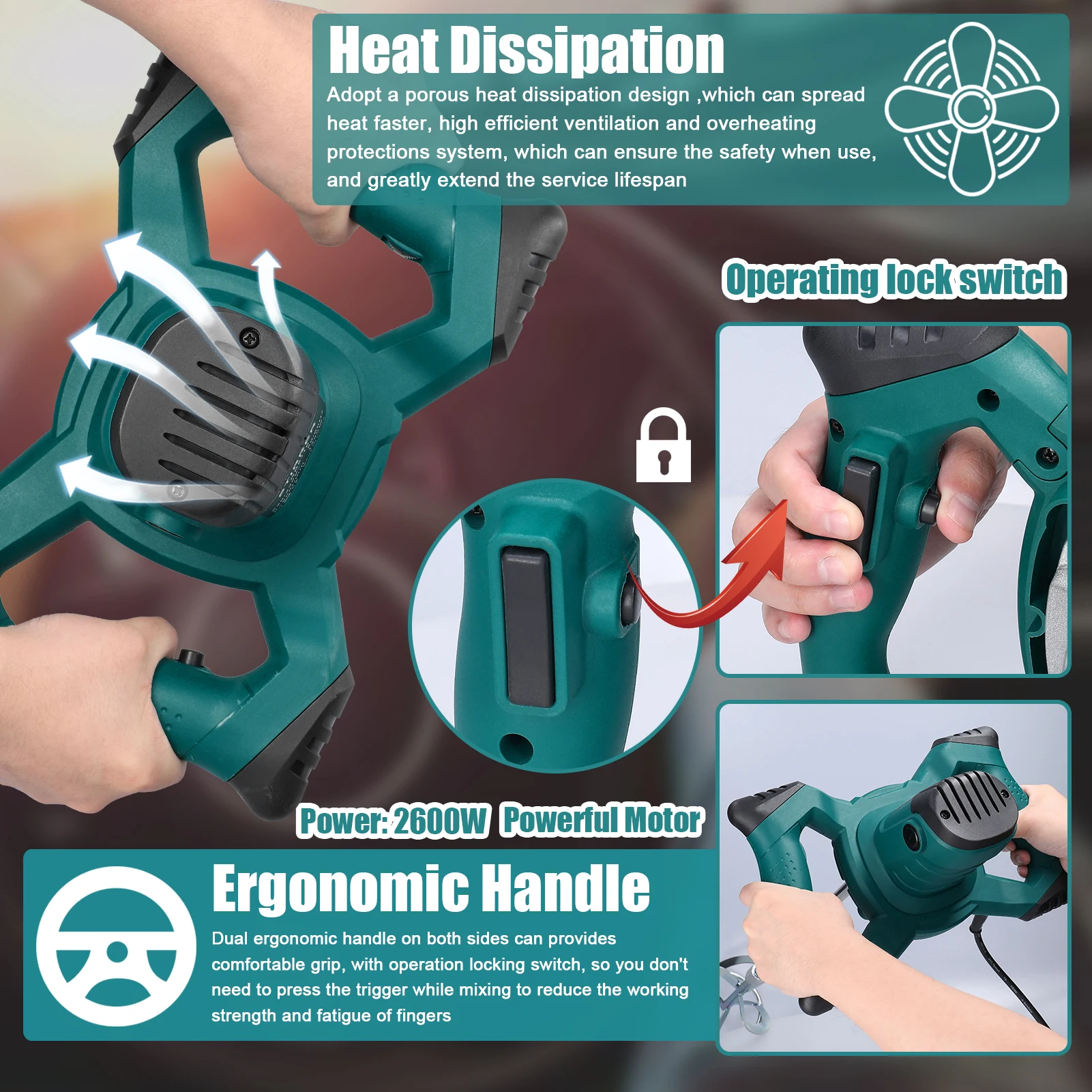 KKnoon 2600 واط خلاط الخرسانة الكهربائية المحمولة المحمولة خلاط الاسمنت الخرساني 6 سرعات آلة خلط قابل للتعديل