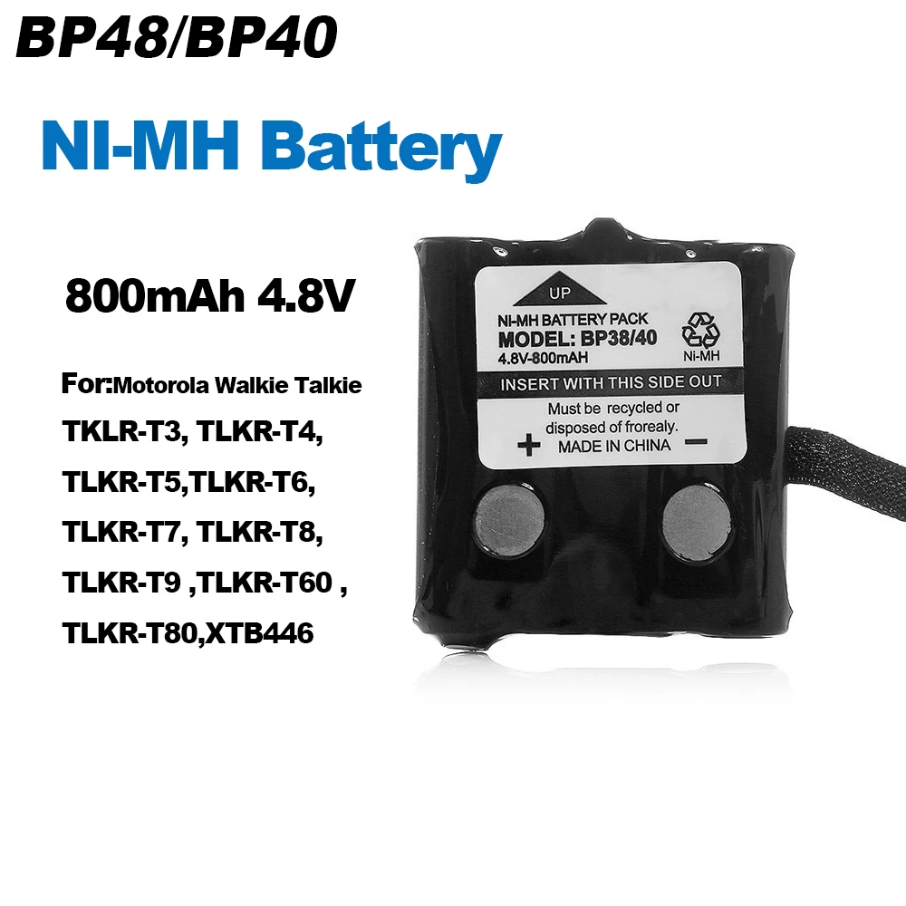 

BP38 BP40 Walkie Talkie Battery 800mAh Ni-MH For TKLR-T3/T4/T5/T6/T7/T8/T9/T60/T80 Two Way Radios Replacement Battery