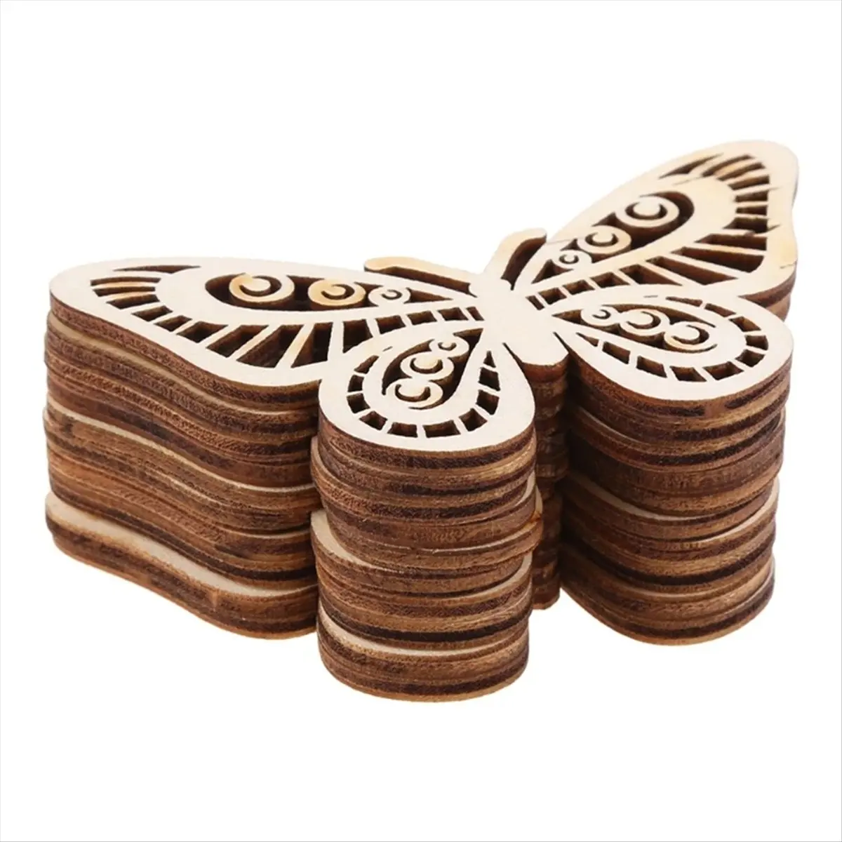 2026 Trend 60PCS Cut Butterfly Embellishment Wooden Craft Wedding Decor Wooden Hollow Butterfly Wood Pendant