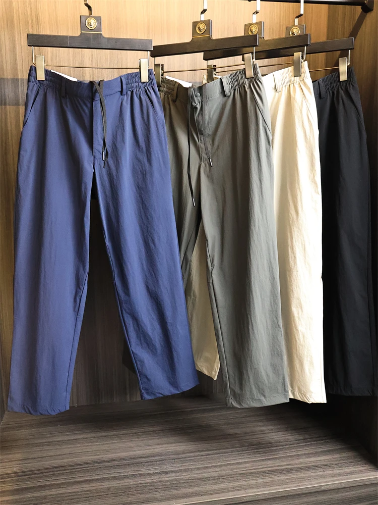 

Men's Casual Straight Leg Pants Elastic Sweat Absorbent Moisture ng Autumn Faion Urban Sle Zipper mid Waist Nylon