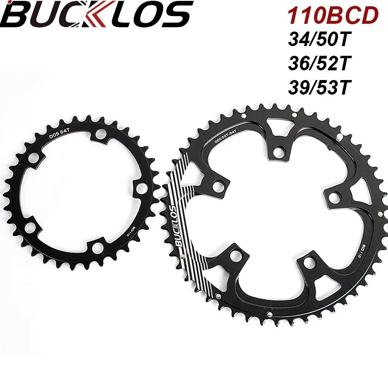 

BUCKLOS Bicycle Chainwheel 50/34T 52/36T 53/39T Double Road Bike Chainring Aluminum 110BCD 5 Claw Road Bicycle Crown with Bolts