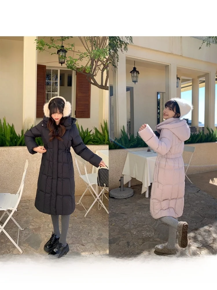 

Slim Fit White Du down Puffer Jaet Women's Mid-Length Thi Warm Coat Waist-Cinching Korean Sle Winter Outerwear