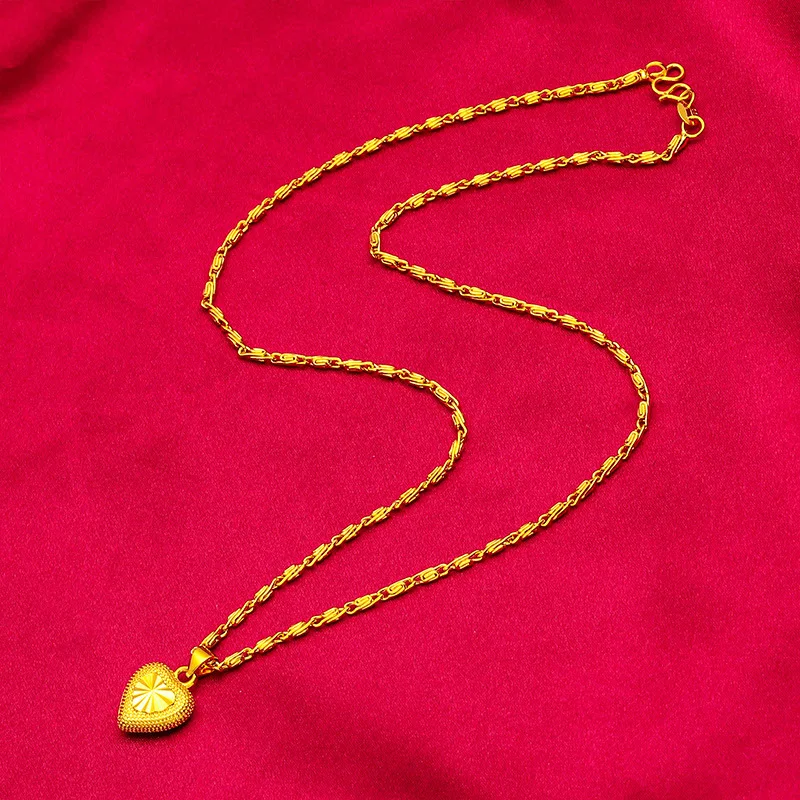

Women 24K Gold AU999 Bamboo Necklace Heart Chain - Pure gold, auspicious dual design, ideal for gifting & personal use