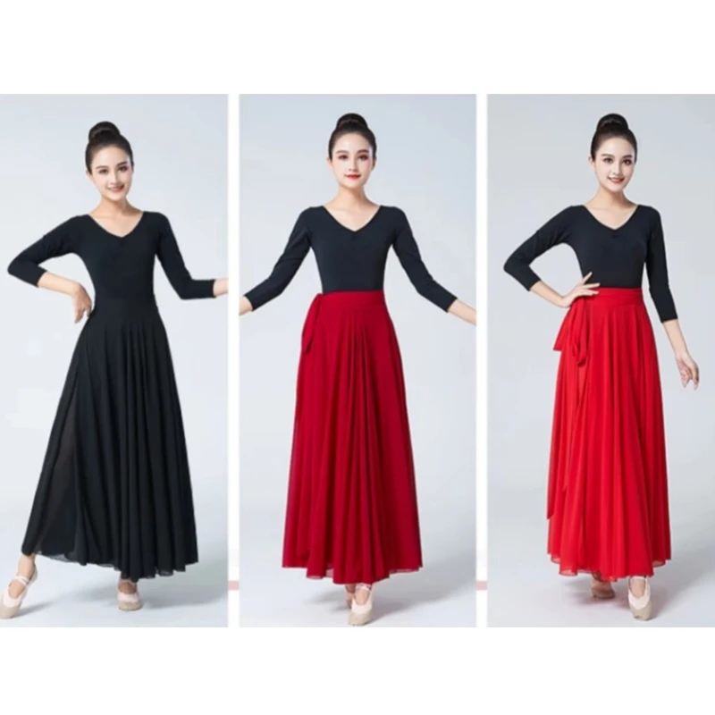 Women Chiffon Classical Dance Skirt 360/540/720 Degree Big Swing Dance Skirt Lady Elegant Practice Stage Performance Costume